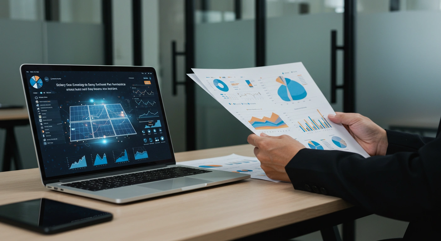 Business professional analyzing financial data and performance charts